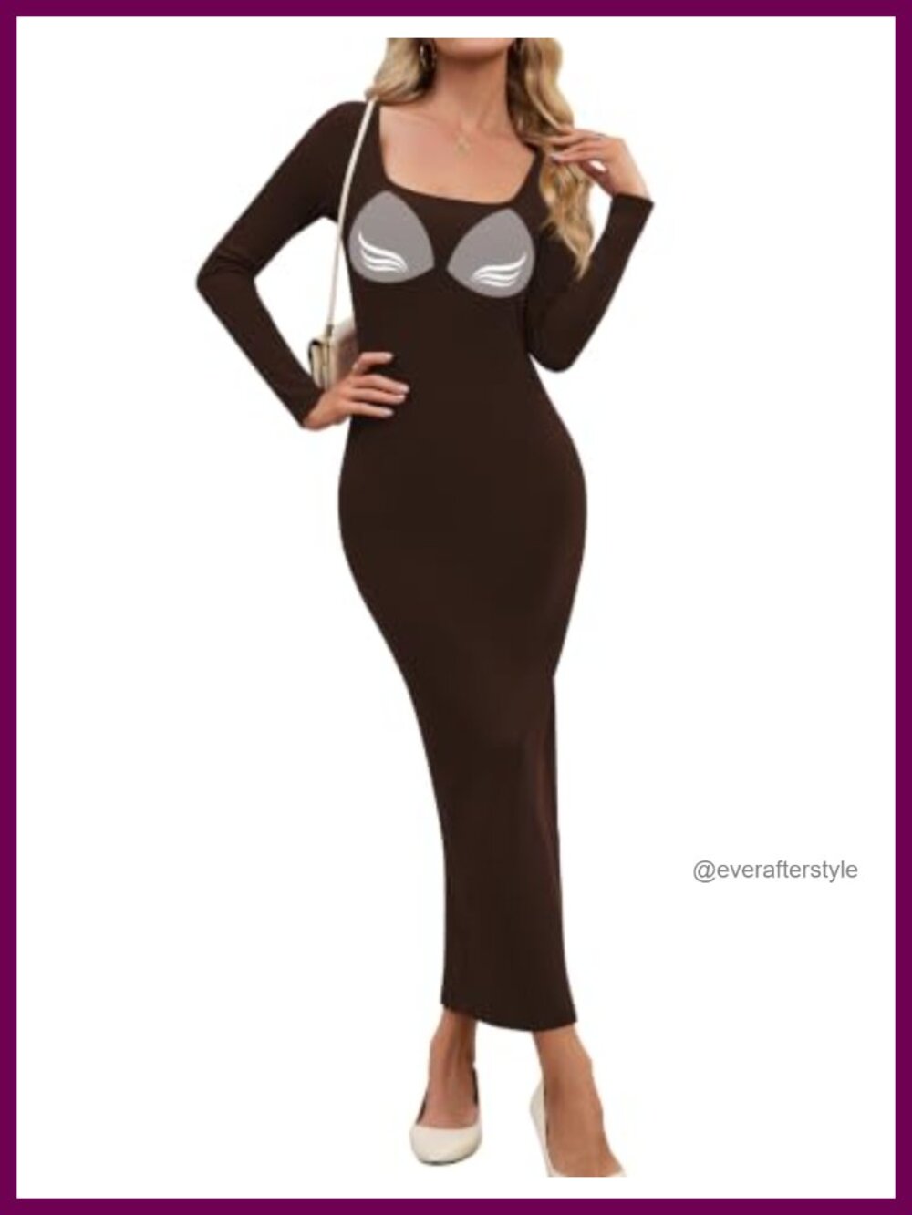 Sarin Mathews Built-in Bra Bodycon Maxi Dress Square Neck Long Sleeve